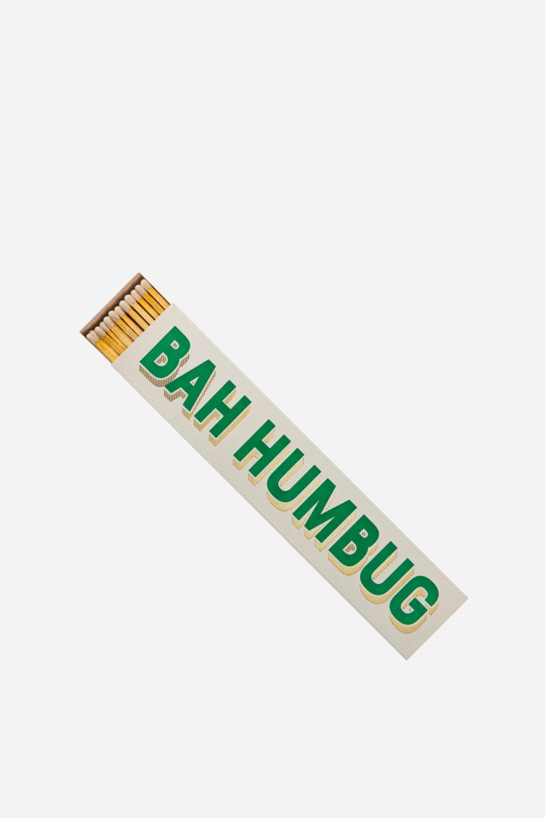 Matchbox with 'BAH HUMBUG' text on a white background