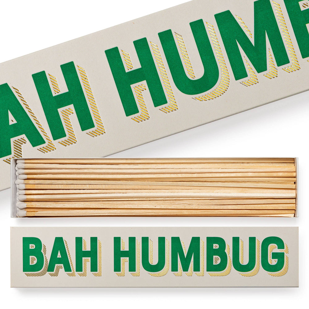 box of matches with 'Bah Humbug' packaging on a white background