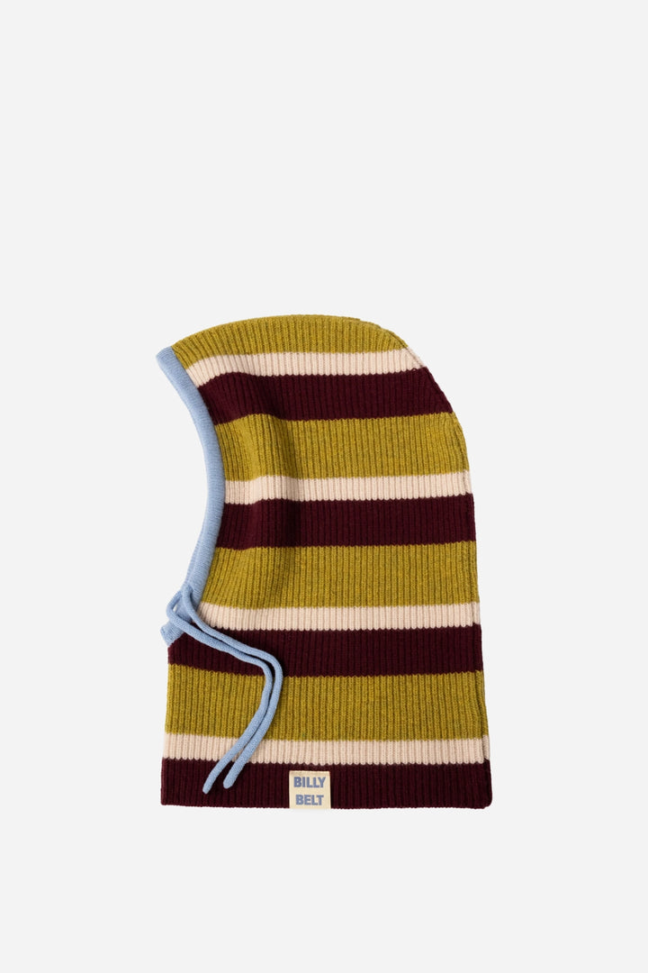 Wool Balaclava / Olive &amp; Red Wine Striped