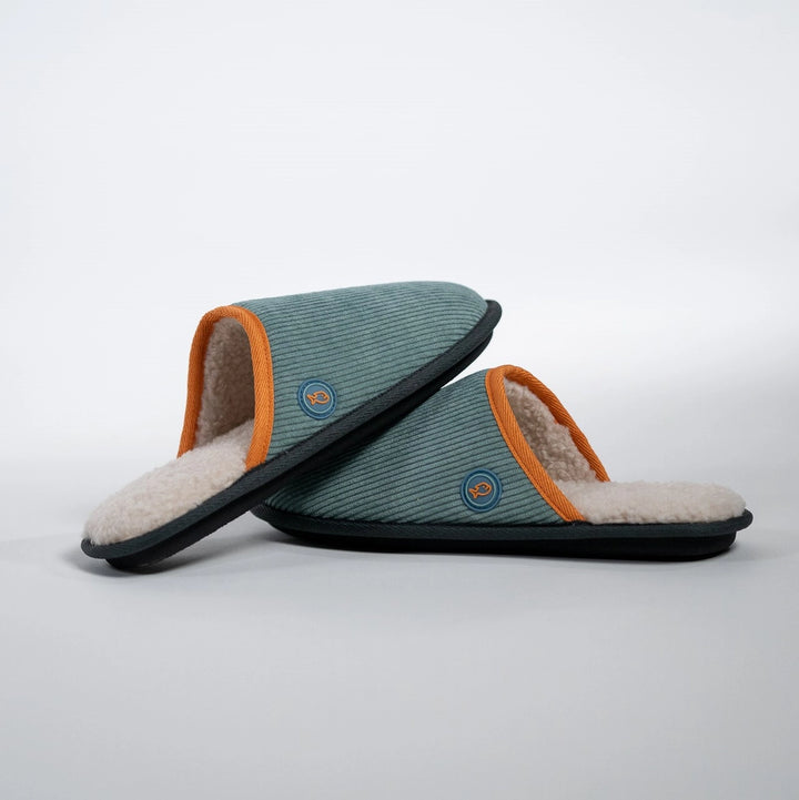 aqua green corduroy slippers with sherpa lining -side