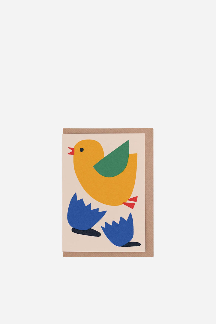 greeting card of a colourful bird design on a beige background