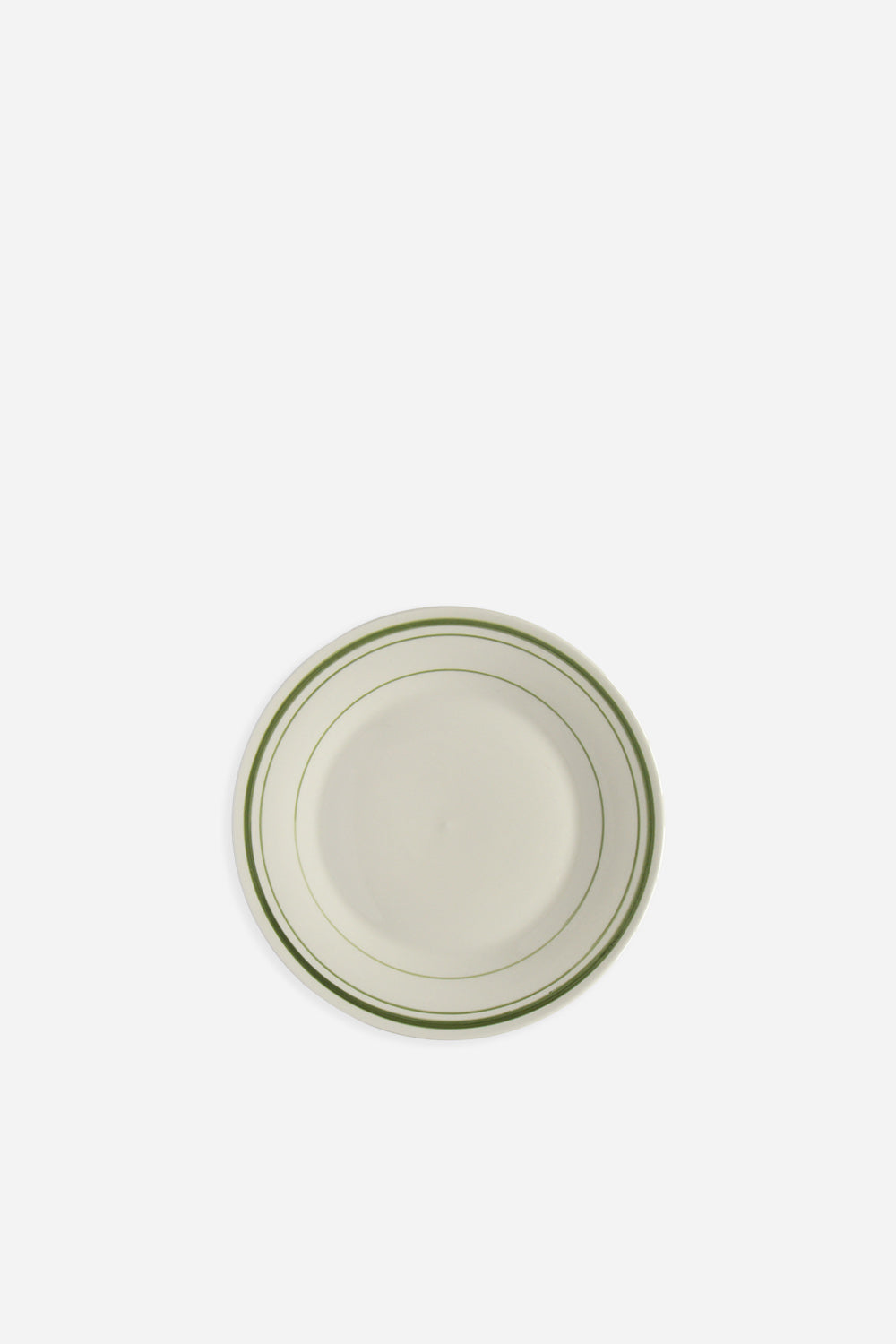 cream bistro dessert plate with green striped boarder