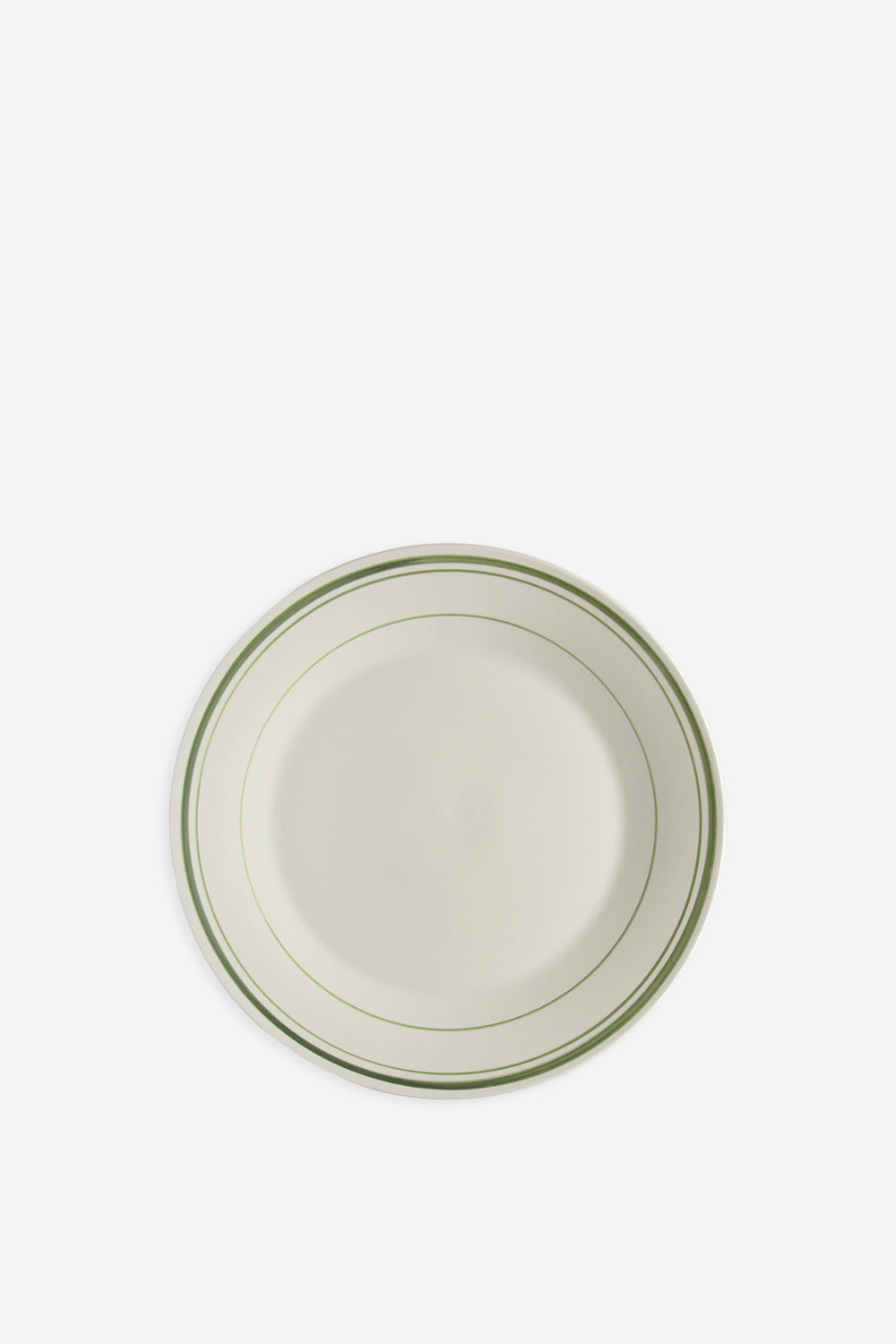 cream bistro dinner plate with green striped boarder