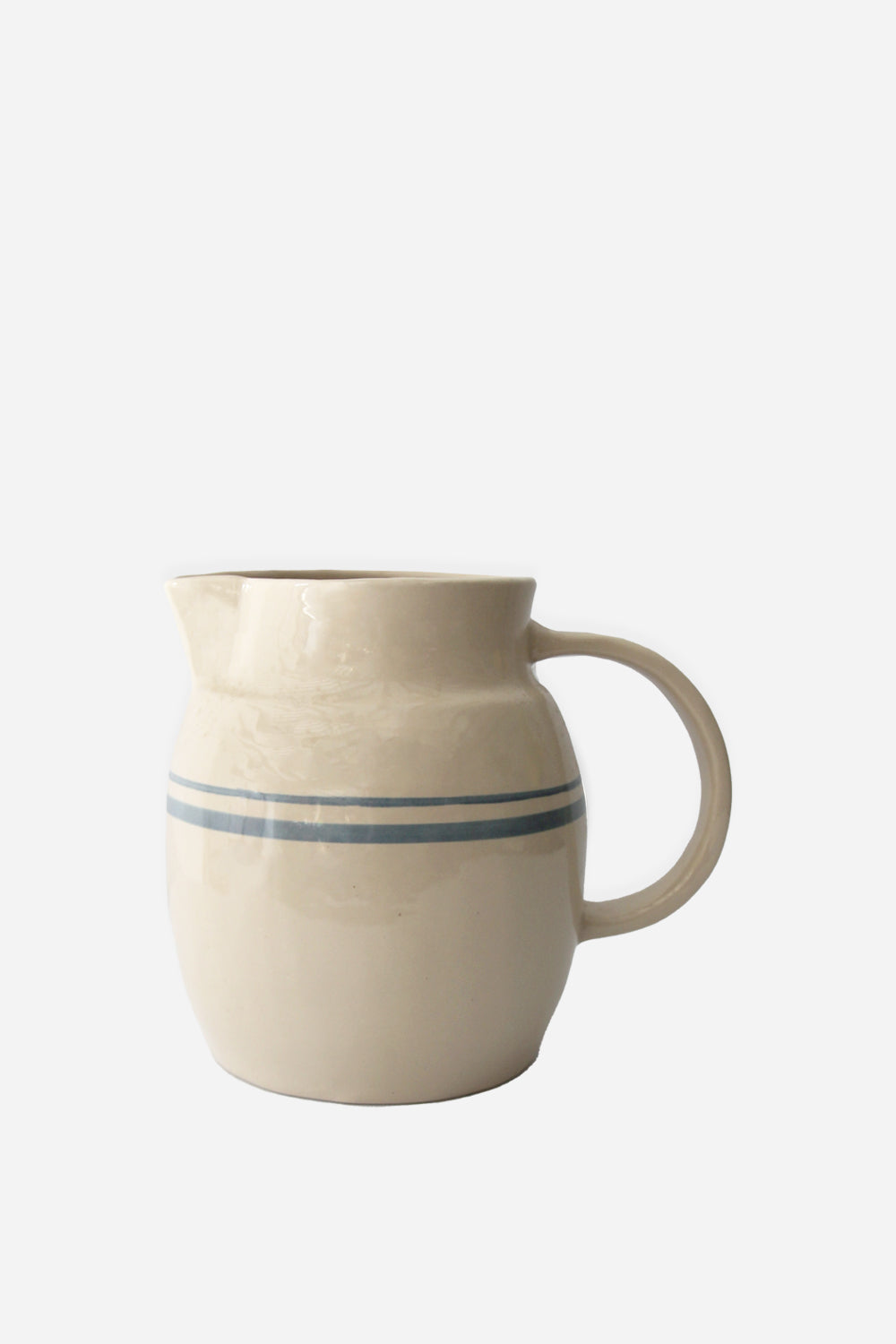 stoneware cream pitcher with blue stripe