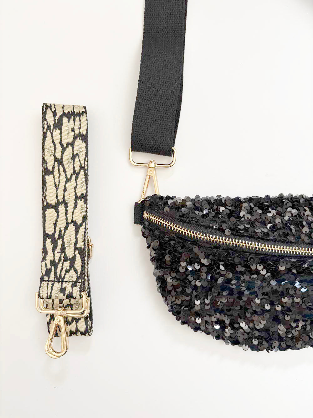 Sequin Crossbody Bag With 2 Straps / Black