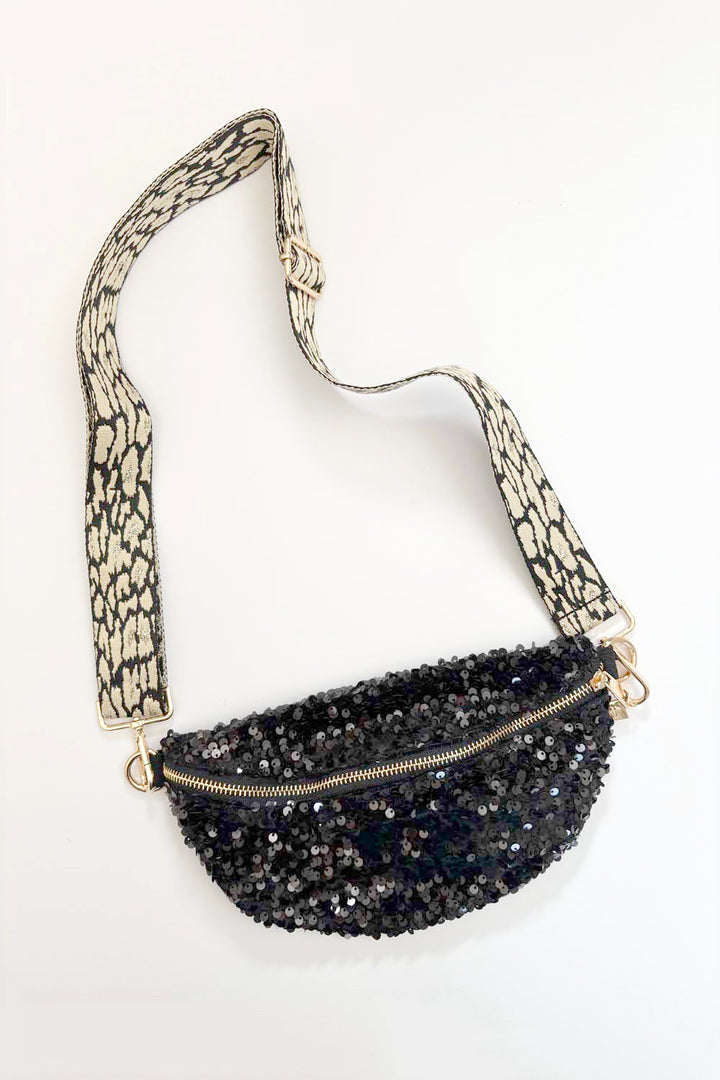 Sequin Crossbody Bag With 2 Straps / Black