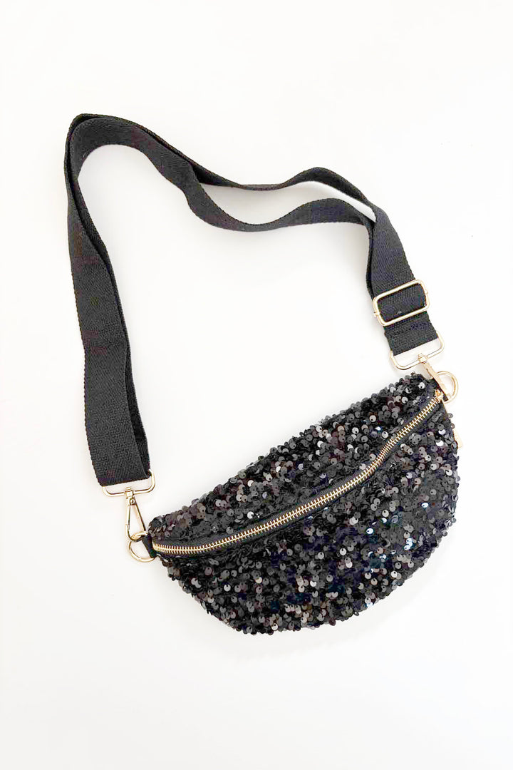 Sequin Crossbody Bag With 2 Straps / Black