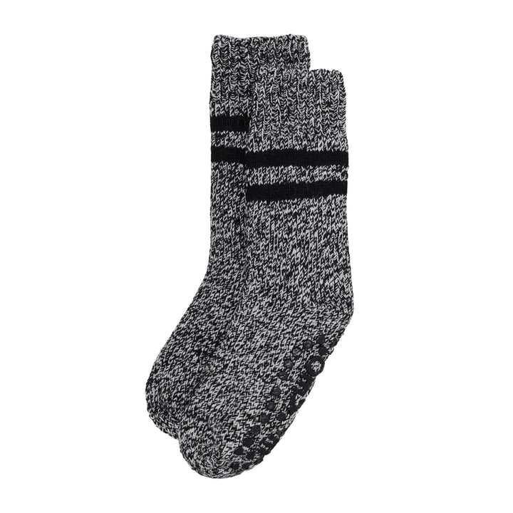 Men's Slipper Socks / Black & Cream Stripe