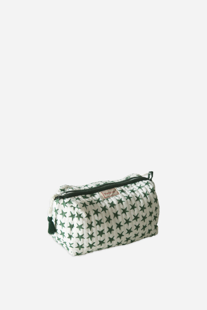 Small pouch with green star pattern on a white background