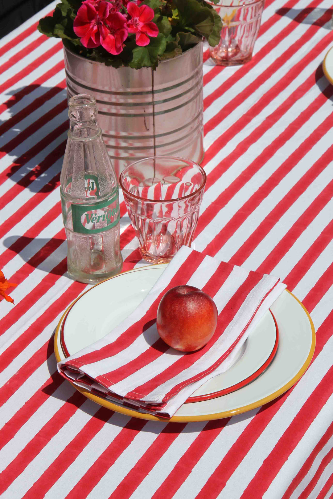 Block Print Striped Napkin / Red