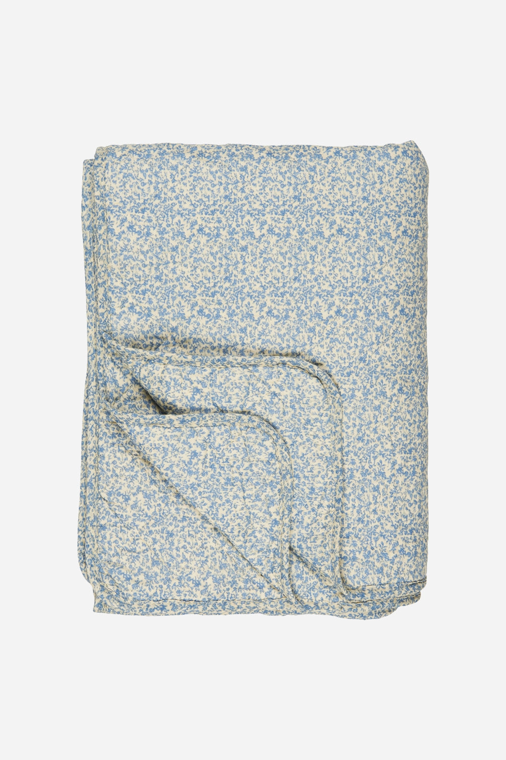 Quilted Cotton Bedspread Blue Flowers
