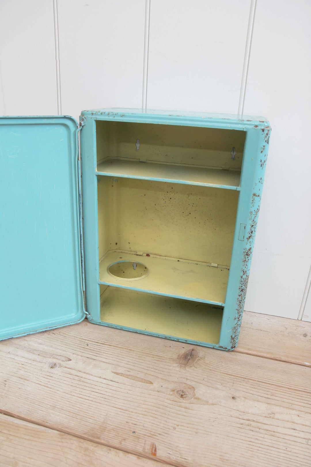 Vintage Blue Metal Cabinet - Domestic Science Home