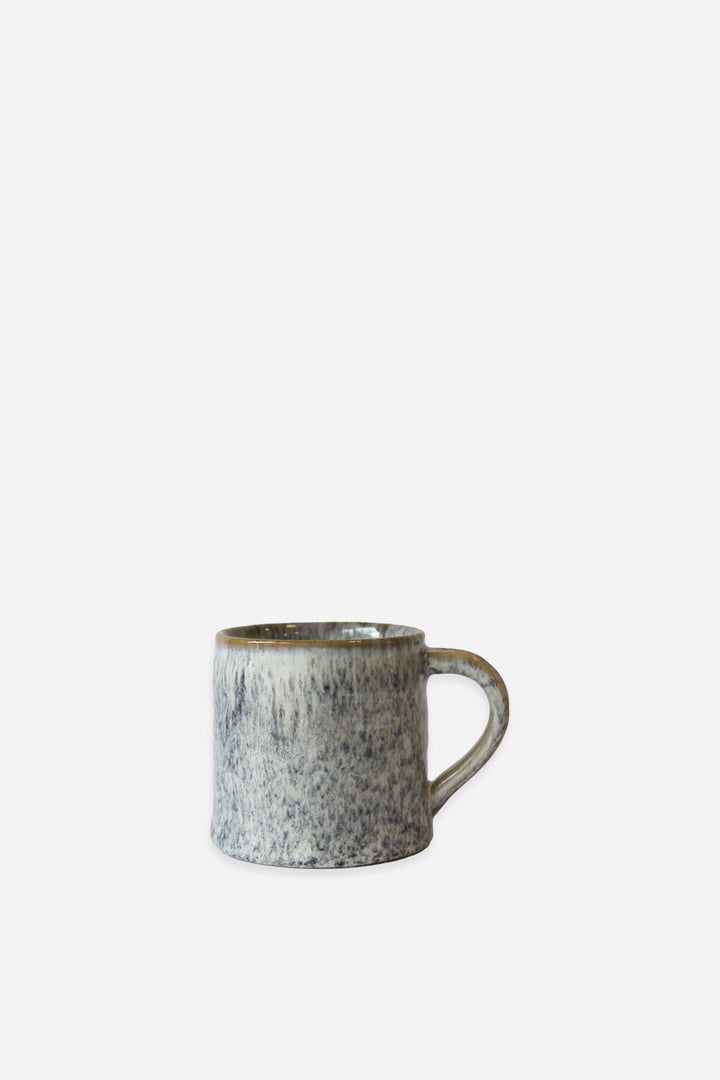 blue speckled stoneware mug