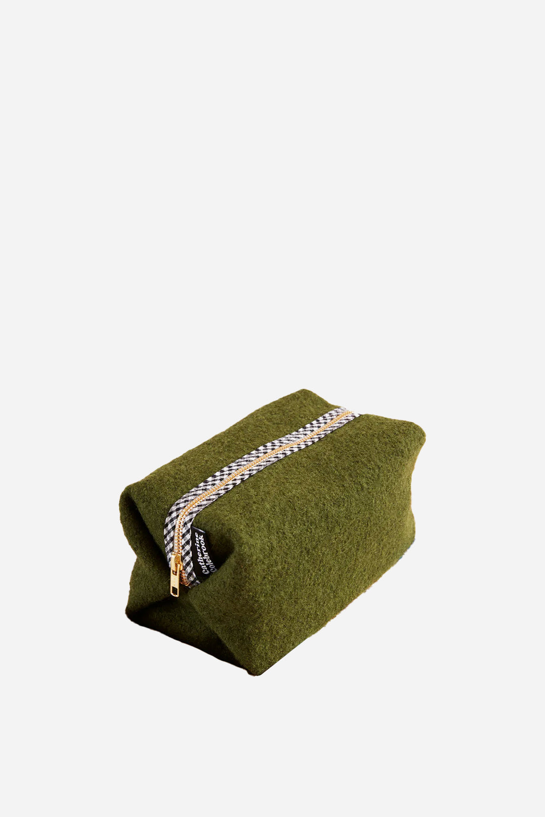 Green pouch with a zipper on a white background
