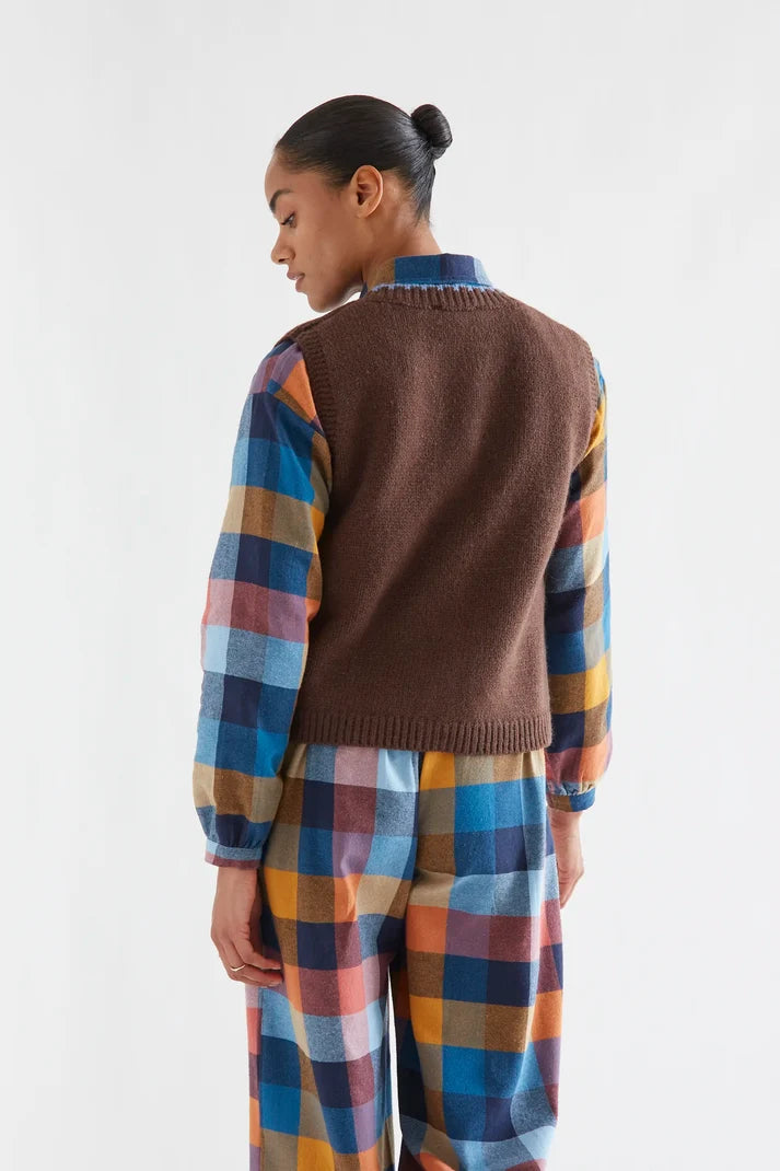 Brown Knit Vest with Multicolored Buttons