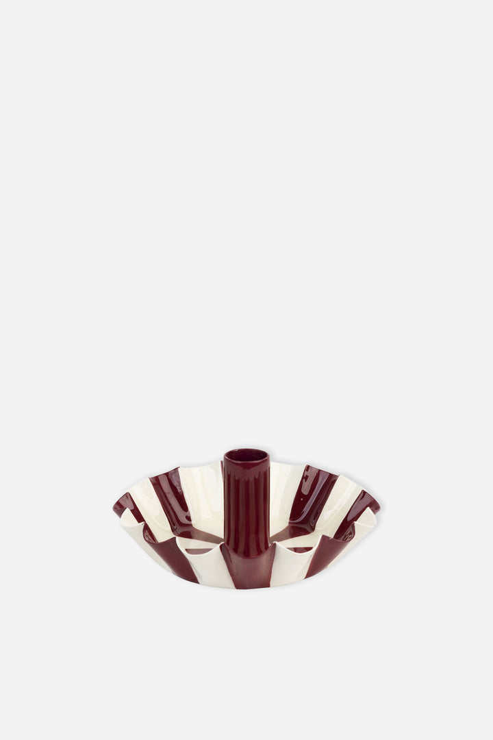 Candle Shop Scalloped Holder Burgundy Stripe