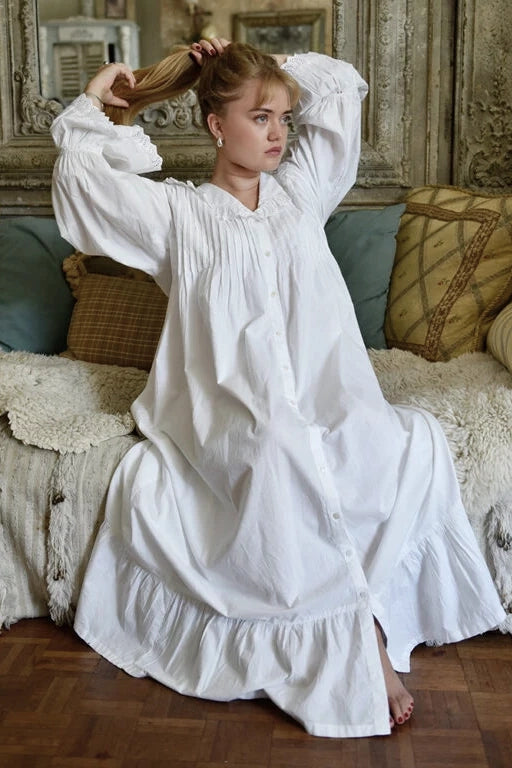 White Cotton Button Down House Coat