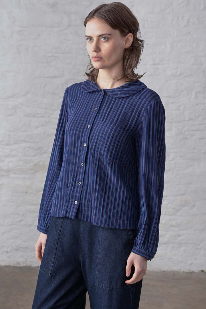 Jolene Casual Shirt / Double Gauze Blue Stripe