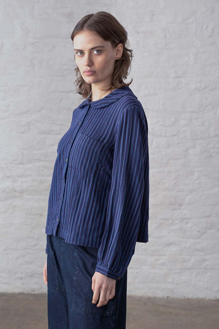 Jolene Casual Shirt / Double Gauze Blue Stripe