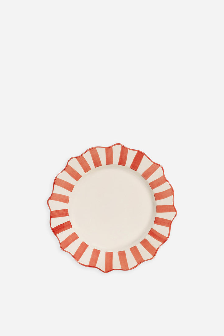 Candy Cane Scalloped Dinner Plate / Red