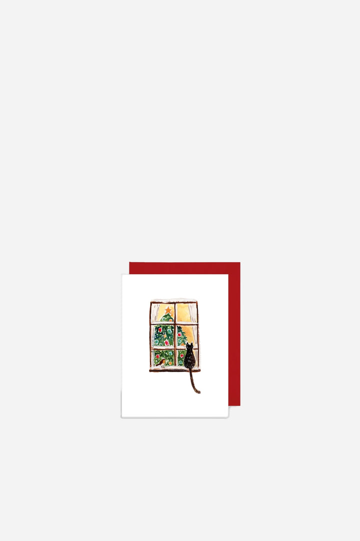 Mini Xmas Card Winter Window Cat