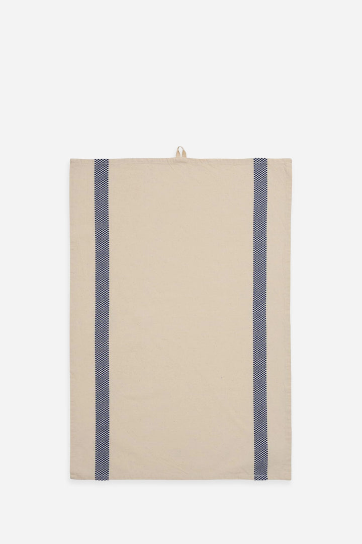 Chloe Cotton T-Towel / Natural & Dark Blue