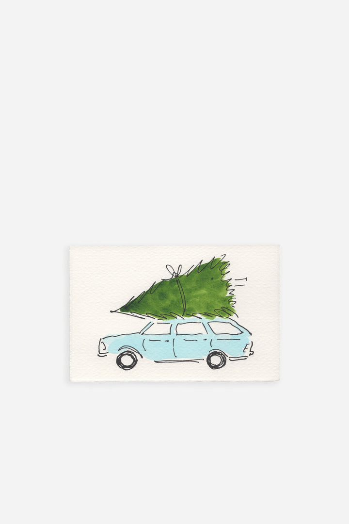 Christmas Card Tree & Car / Blue