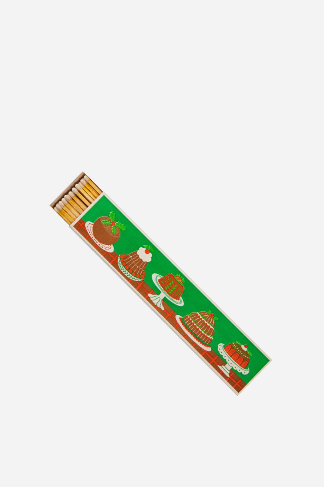 Matchbox with festive designs on a white background