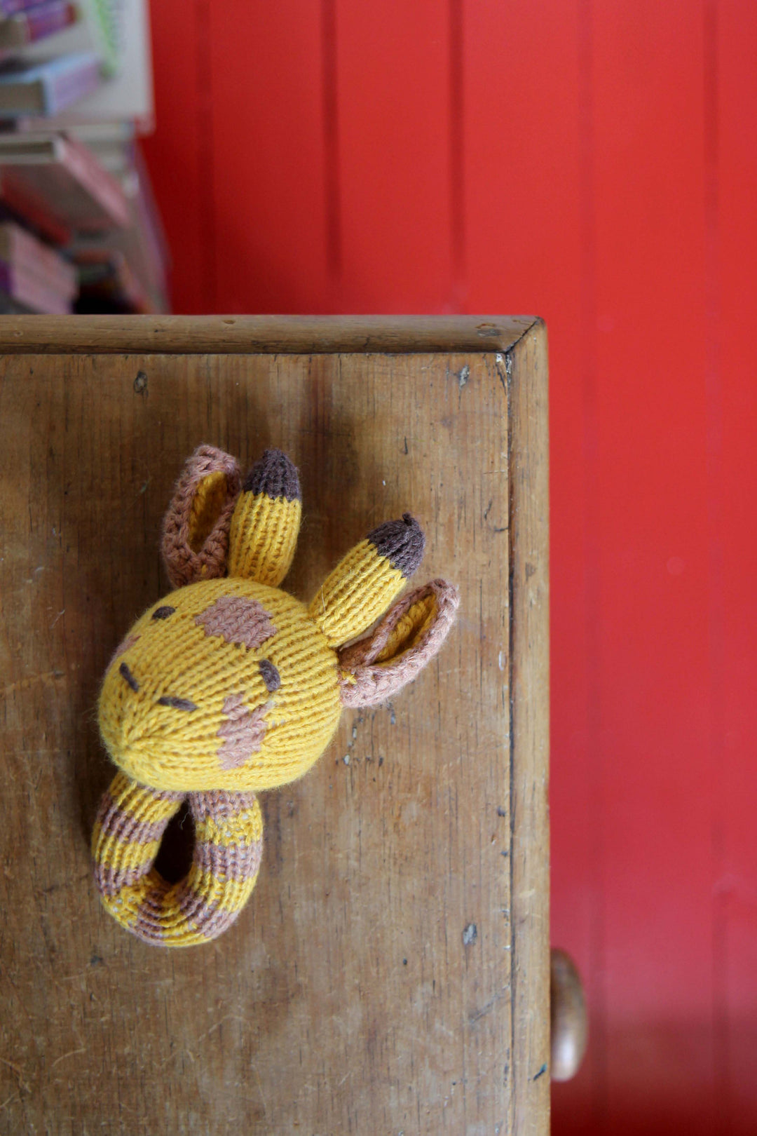Giraffe Knitted Baby Rattle - Domestic Science Home