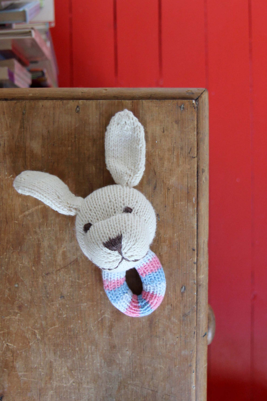 White Dog Knitted Baby Rattle - Domestic Science Home