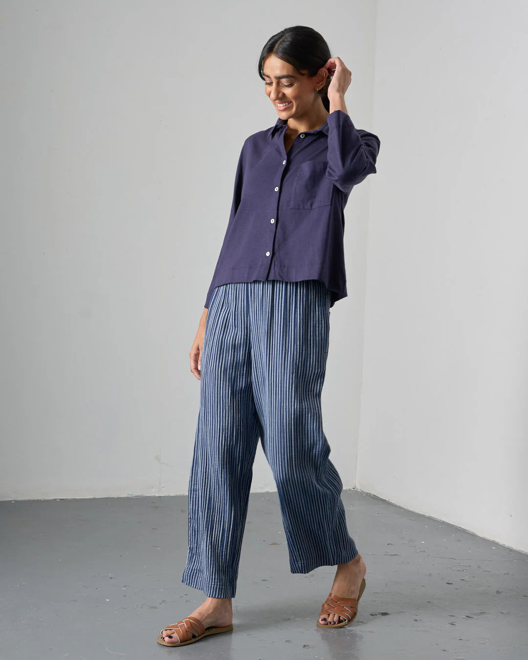 Clara Tapered Trousers / Navy Stripe