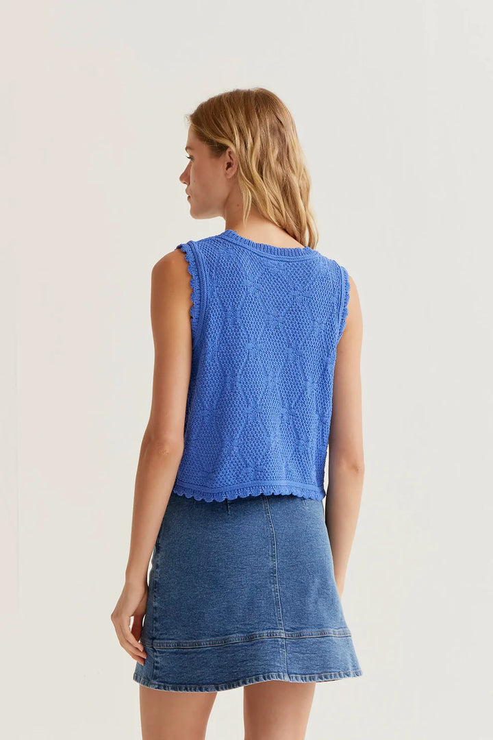 Blue Chain Stitch Knit Top