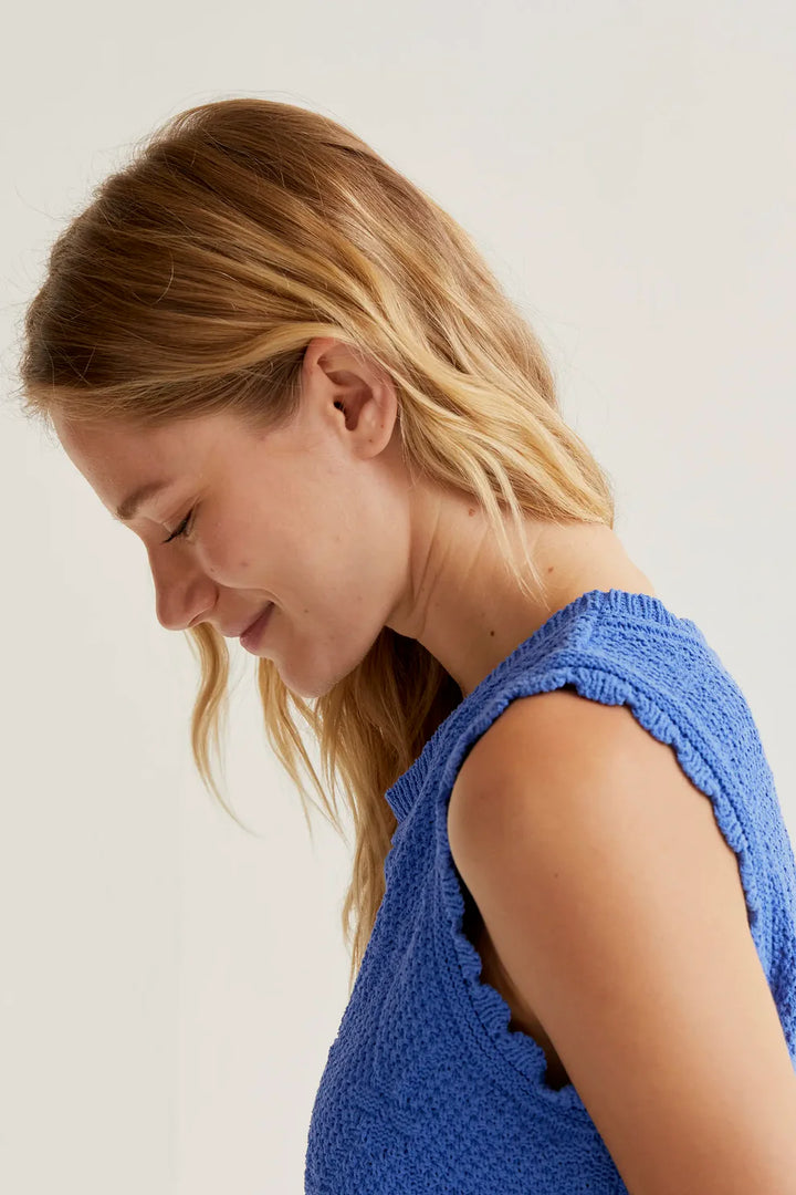 Blue Chain Stitch Knit Top