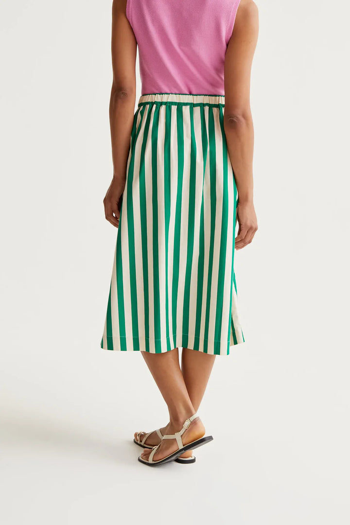 Bamboo Green Stripe Midi Skirt