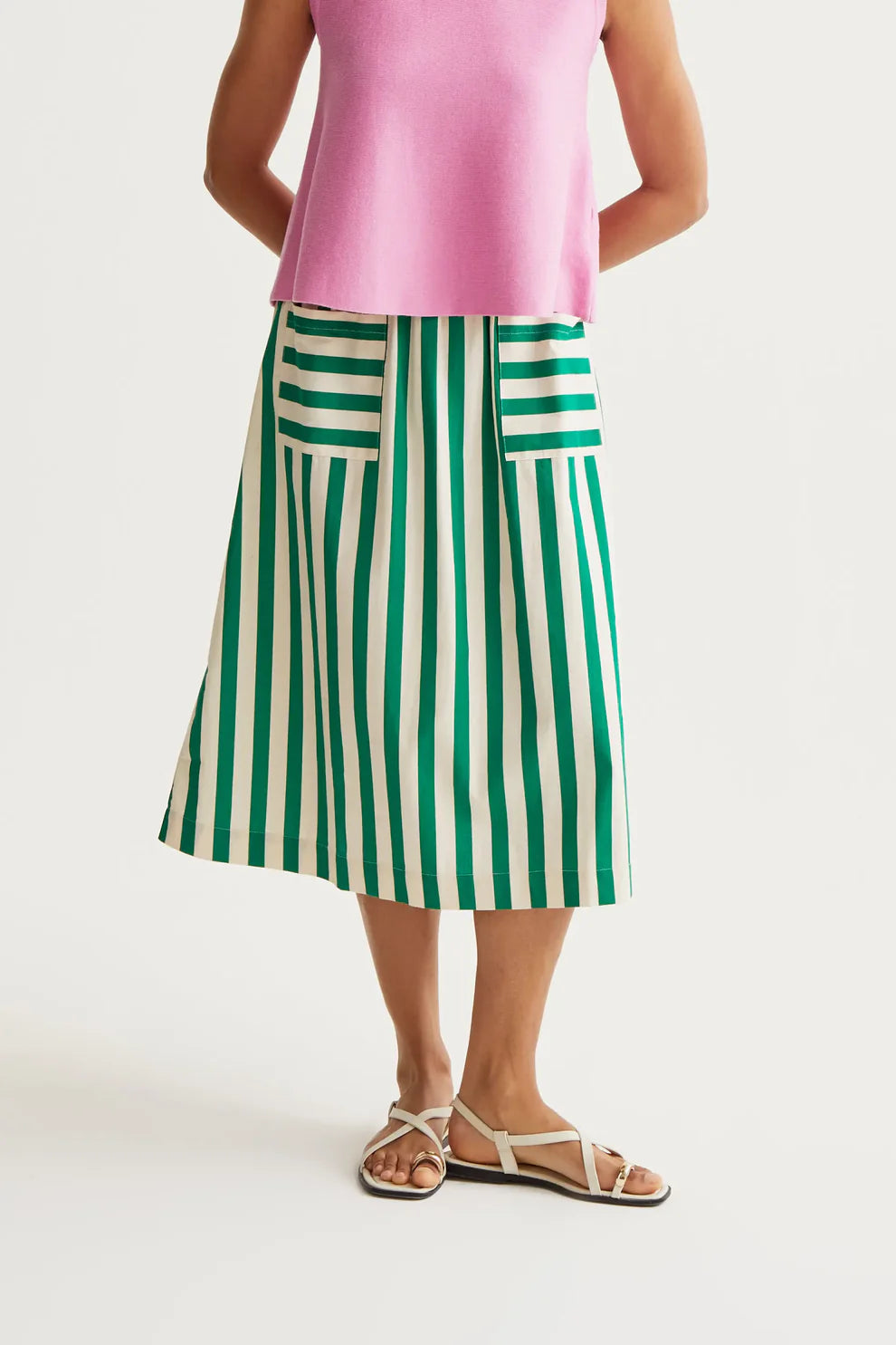 Bamboo Green Stripe Midi Skirt