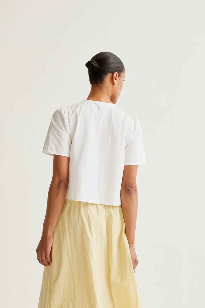 White Cotton Blouse / Multicoloured Button