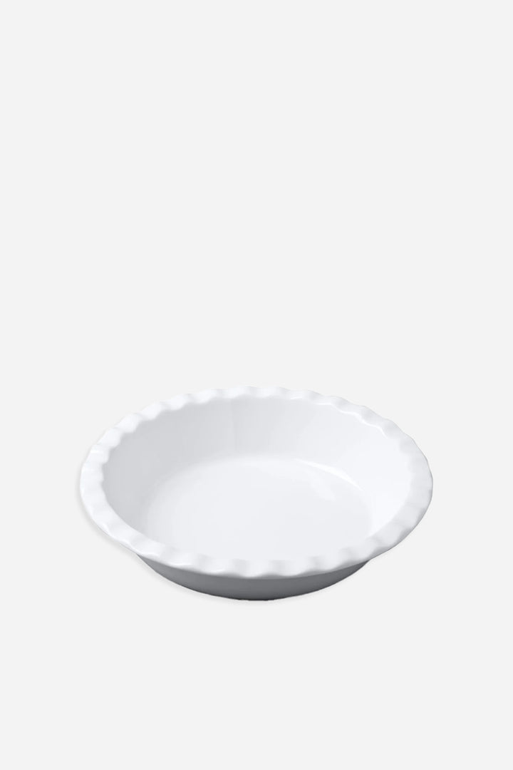 white ceramic pie dish with crinkle edge 27cm