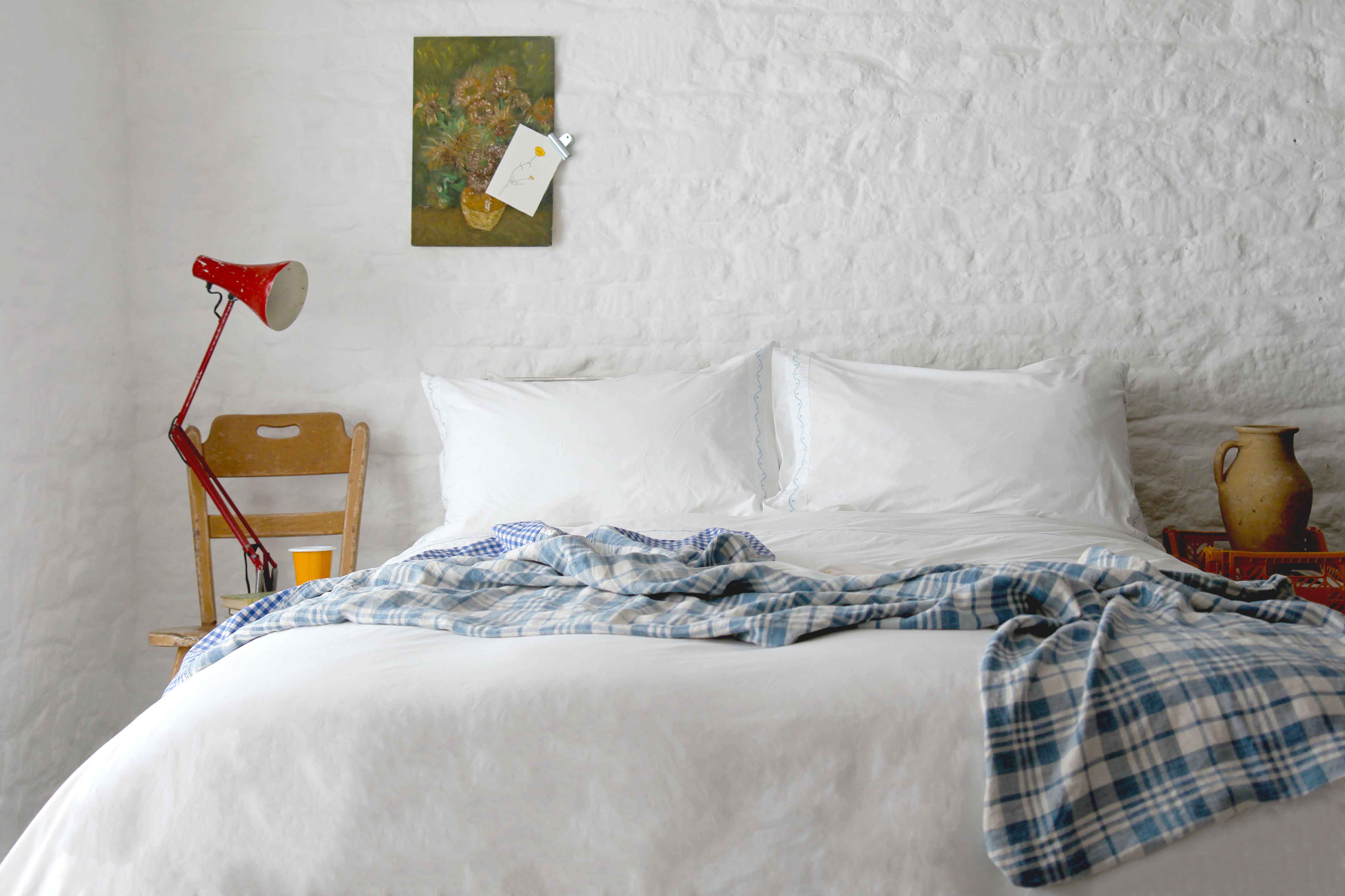 criss-cross bedding in sky blue lifestyle