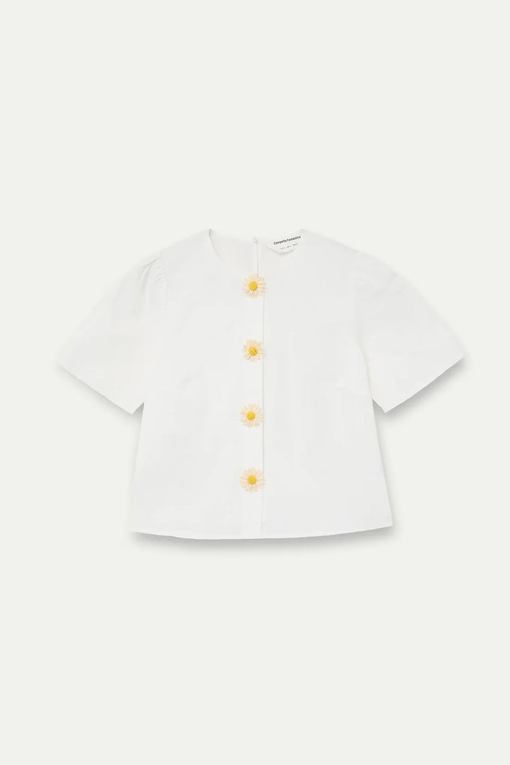 White Cotton Blouse / Daisy Button