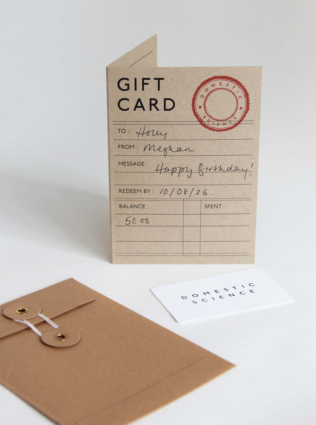 domestic science home Gift card with envelope on a white background
