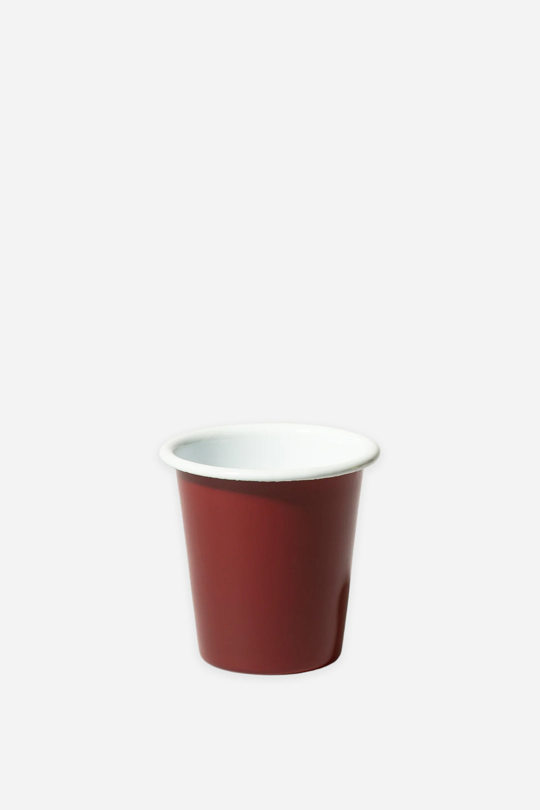 burgundy enamel tumbler on a white background