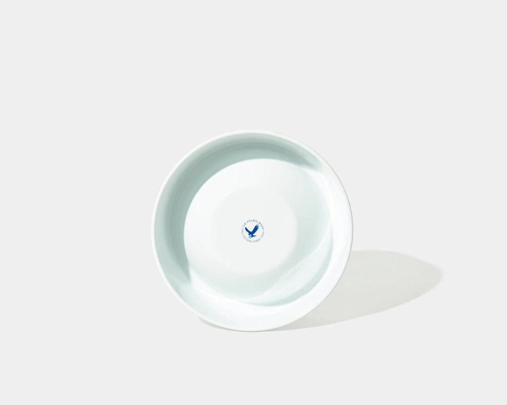 falcon enamelware white dog bowl on white background