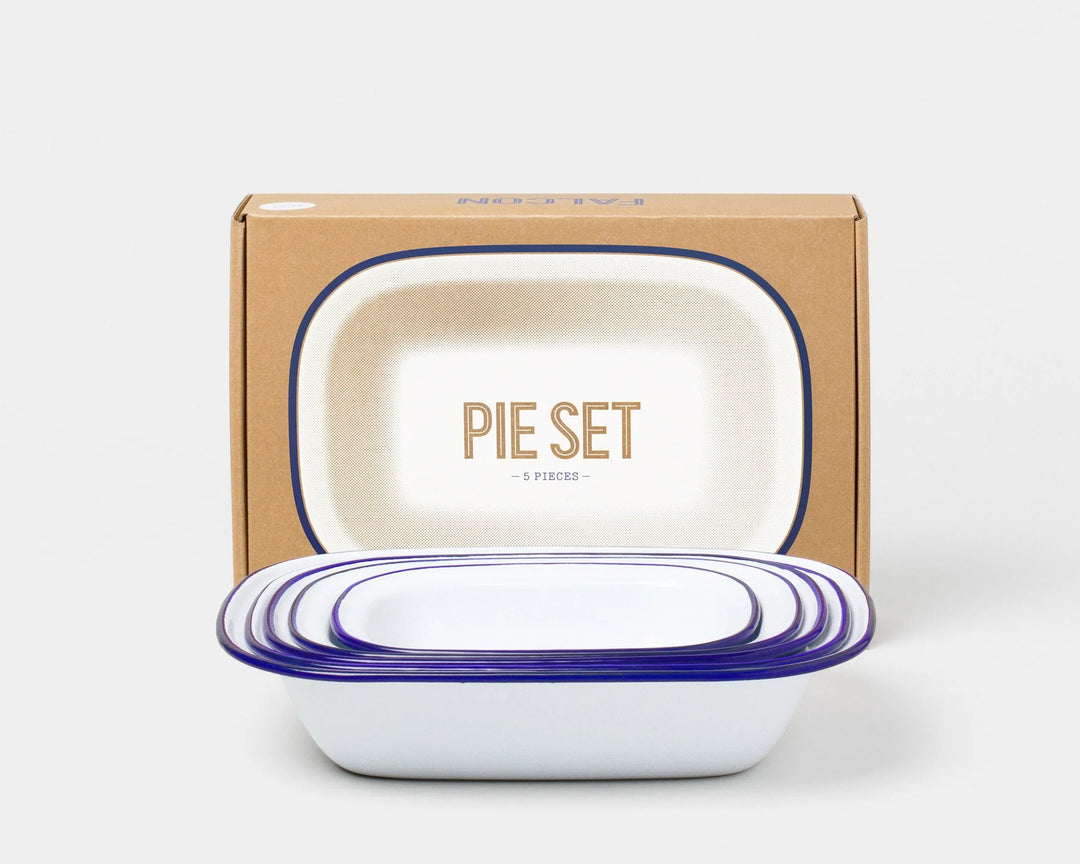 Falcon Enamelware Pie Set / White w. Blue Rim