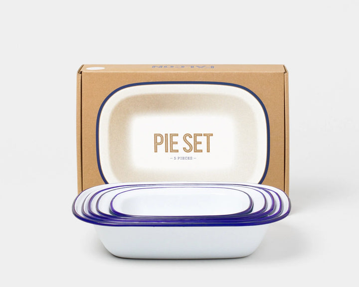 Falcon Enamelware Pie Set / White w. Blue Rim