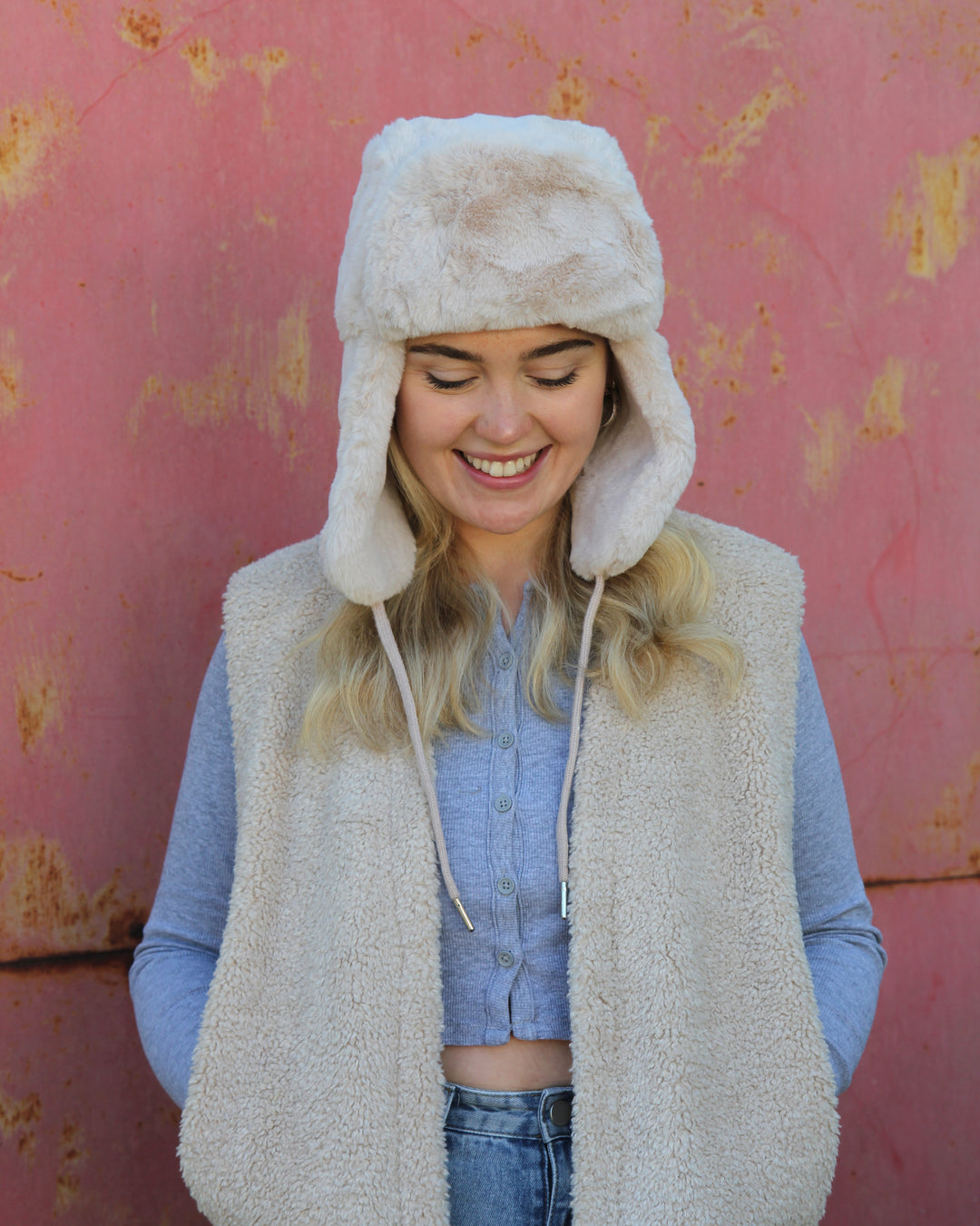 faux fur trapper hat in stone by rino and belle