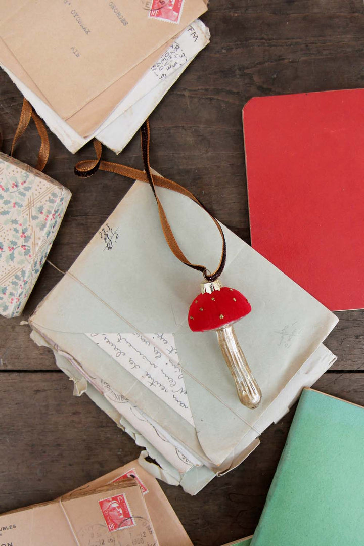 Red Flock Toadstool Decoration