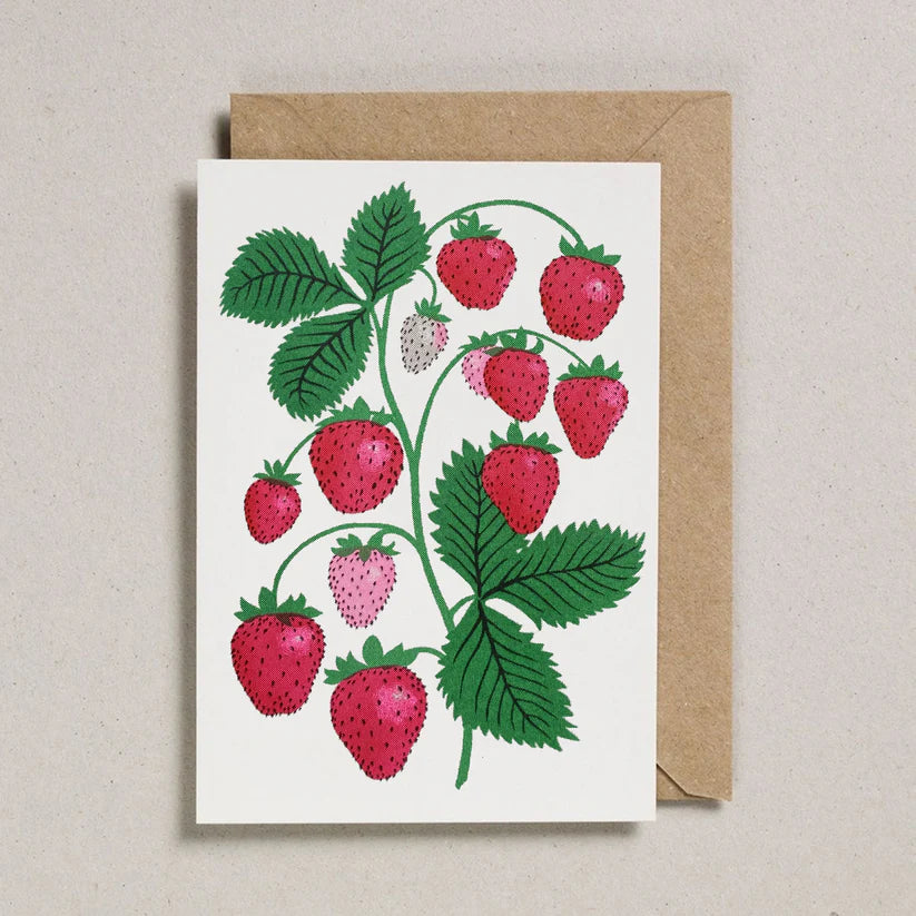 Greeting card with strawberry design on a beige background