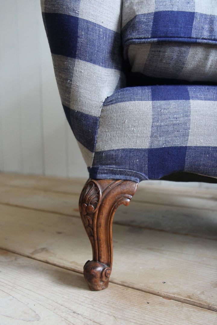 Navy Check Camel Back Armchair