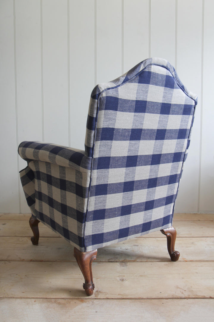 Navy Check Camel Back Armchair