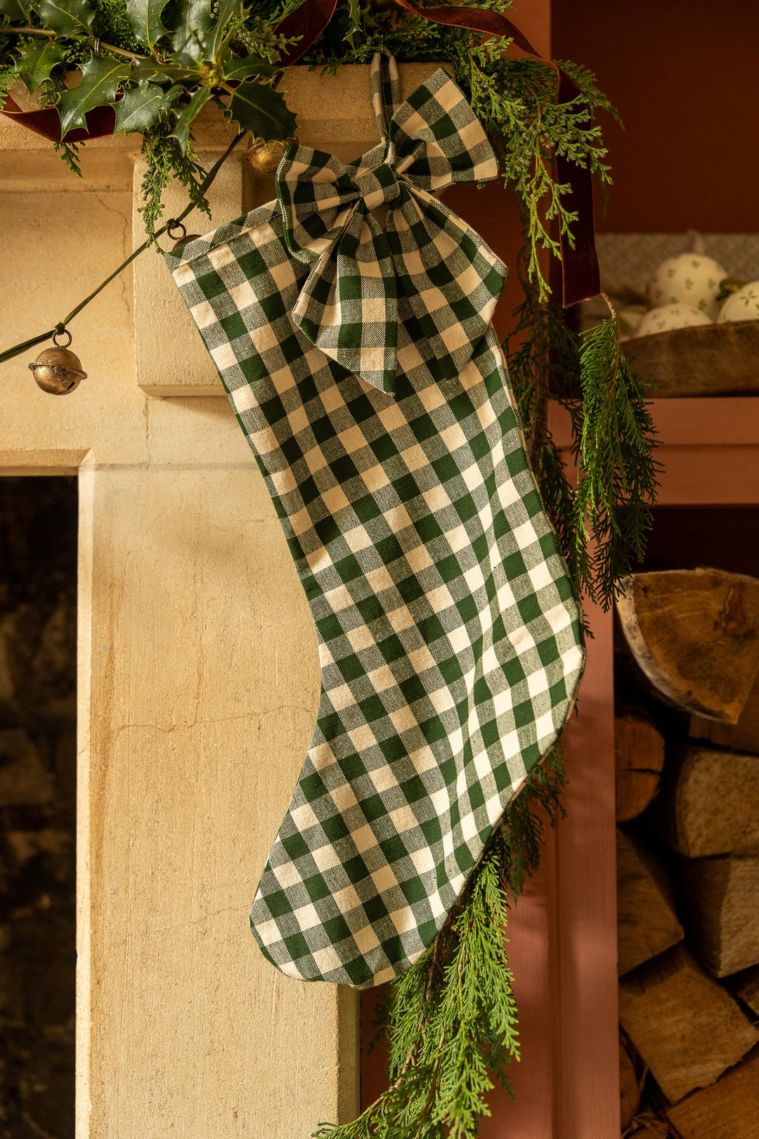 The Bow Stocking / Gingham in Pine Green